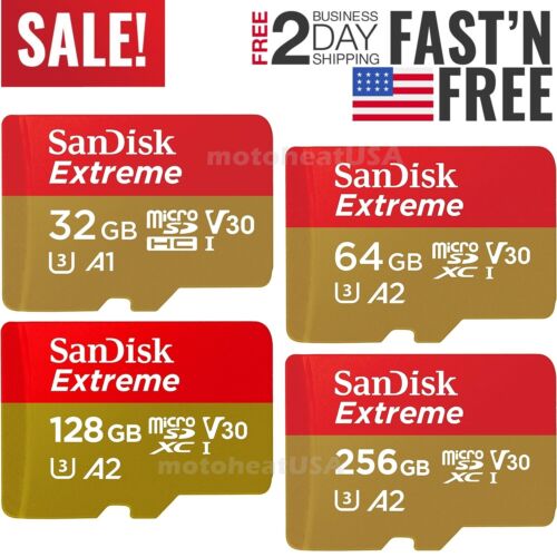 SanDisk Extreme Micro SD Memory Card 32GB 64GB 128GB Class 10 U3 V30 4K UHD HD - Picture 1 of 22
