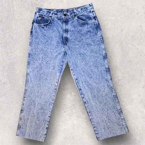 Vtg 80s H.I.S Acid Stone Wash Denim Blue Jeans Mens 34x25 USA Made HIS READ