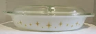 Vintage Pyrex Atomic Starburst Gold Divided Casserole Dish 1.5 qt & Lid 26