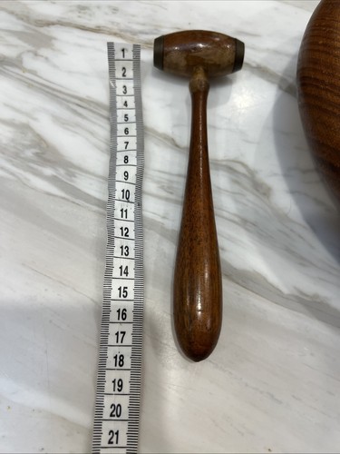 Antique Wood Nut Cracker Bowl with Mallet Walnut with Brass Ends For Cracking - Picture 12 of 15