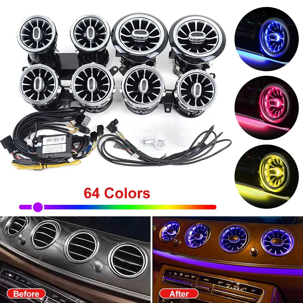 64Colors 8PCS AC Vent Ambient Light For Mercedes Benz E-Class W213 2016-2023