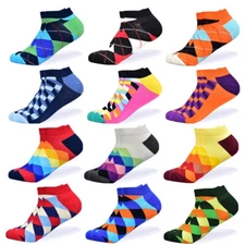 6/12 Pair Men's Low Cut Ankle Socks Fun Colorful Novelty Dress Socks Casual