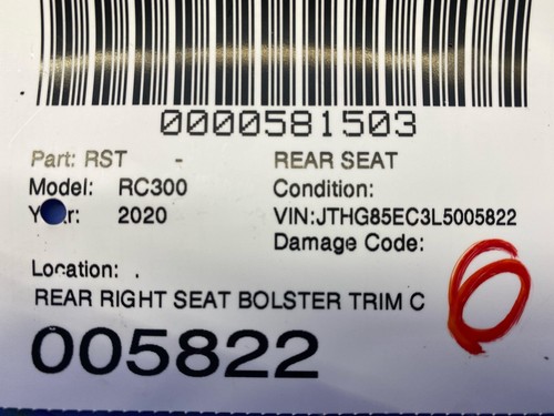 2020 LEXUS RC300 OEM REAR RIGHT SEAT BOLSTER TRIM CUSHION RED LEATHER - Picture 12 of 12