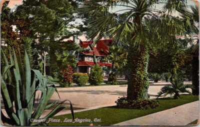 Los Angeles CA Chester Place Doheny First Gated Community 1908 Vintage Postcard