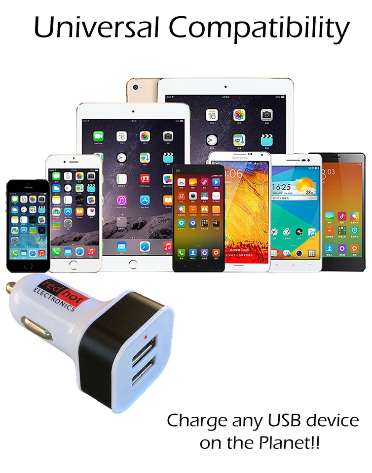 *MADE IN USA* Premium Dual USB Car Charger 24W iPhone15 14 13 12 Galaxy Black - Image 3 of 4