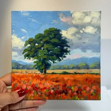 Poppy Field Bliss: hand painted Original Landscape Oil Painting wall art