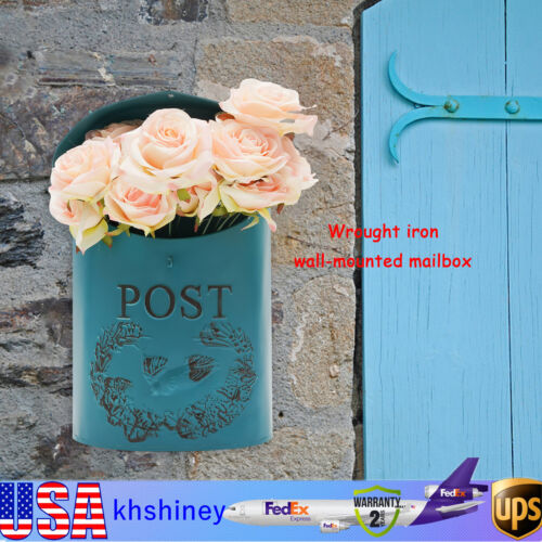 Vintage Wall Mount Mailbox Retro Iron Postbox Outdoor Letter Storage Box US