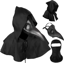 Plague Doctor Mask & Cloak Long Nose Beak - Halloween Costume Props, Danse party