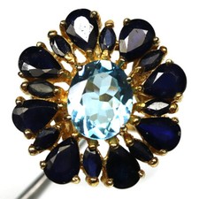 925 Sterling Silver 8 x 11 mm. Sky Blue Topaz Sapphire Jewelry Ring Size 6.75