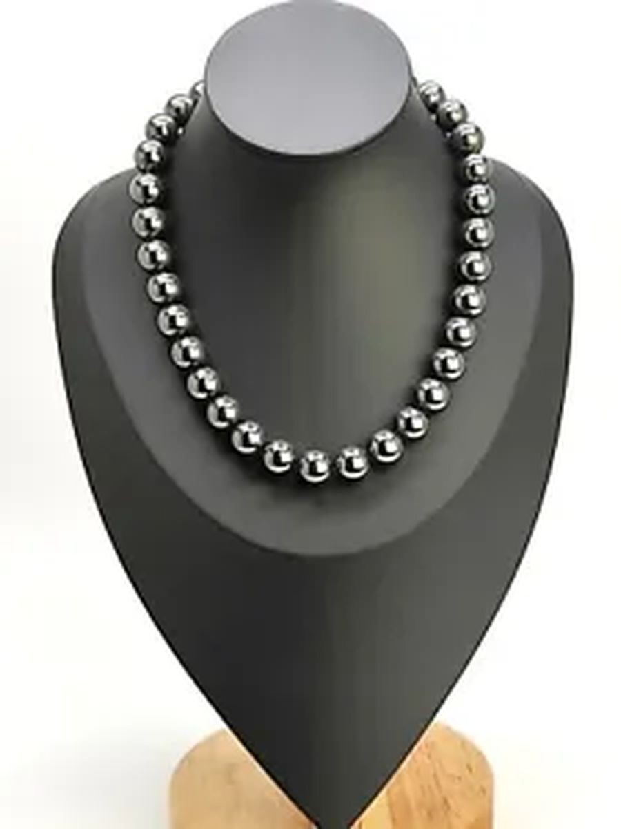 Collier hématite 45 cm ras de cou avec perles de 8 mm et extension ajustable