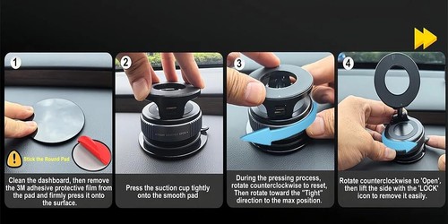 360° Magnetic Car Phone Holder Mount | Vacuum Suction | Foldable | MagSafe - Photo 9 sur 25