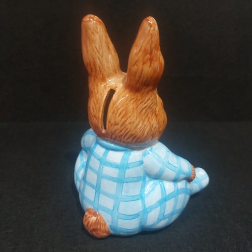 Ceramic Bunny Rabbit Baby Bank in Blue Pajamas 7" Tall Childs Whimsical - Imagen 5 de 19