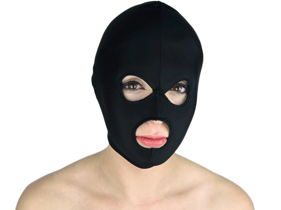 Dehnbare Kopfmaske Stoff Maske mit 3 Öffnungen eng anliegend schwarz Nr. 642