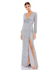 MAC DUGGAL MULTI-COLORED SEQUIN LONG SLEEVE GOWN 5213 IN SILVER SIZE 8