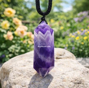 High Quality Chevron Amethyst Stone Pendant Necklace Purple Crystal Jewelry