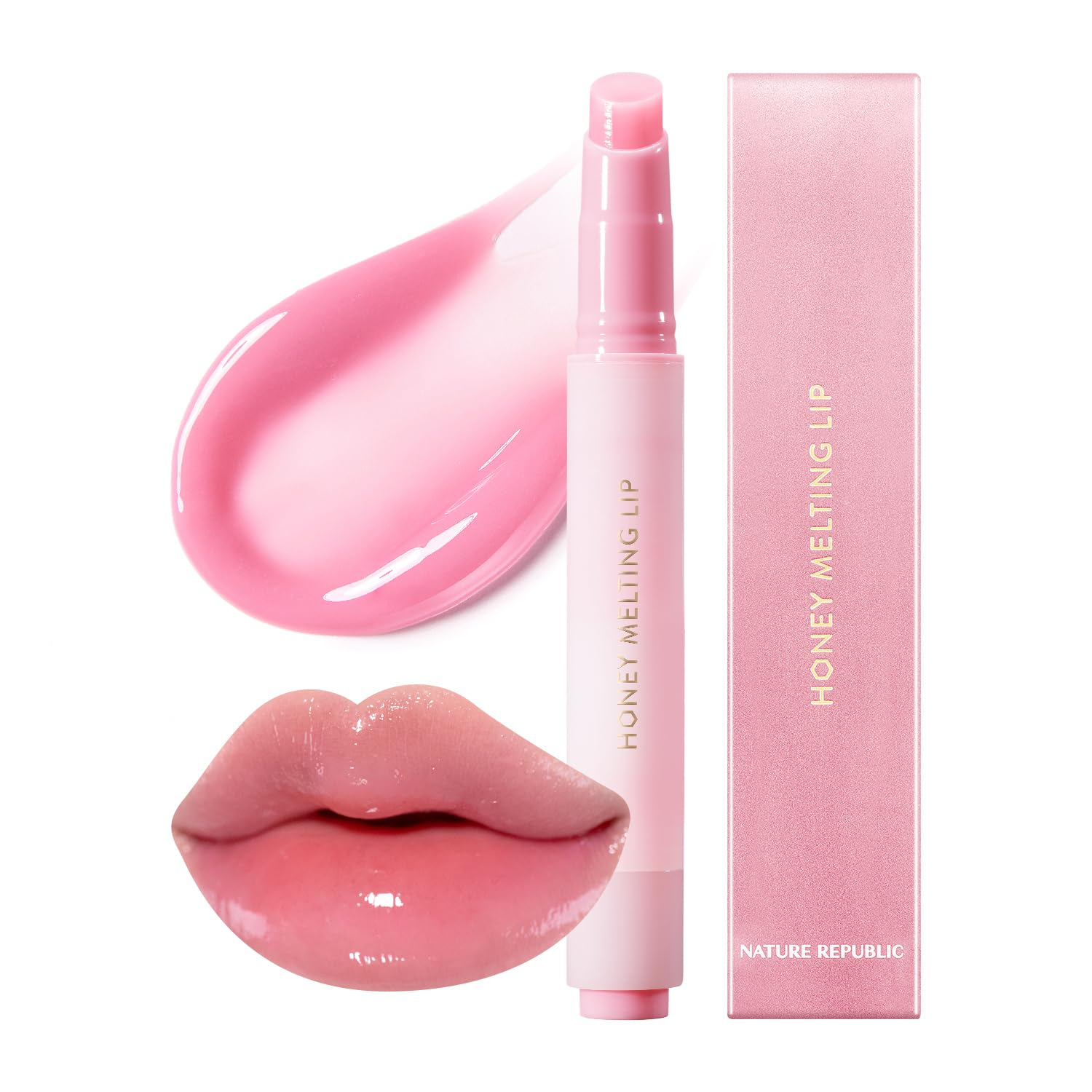 Honey Melting Lip Plumper Gloss in Pink - Hydrating Tint & Plumping Stick