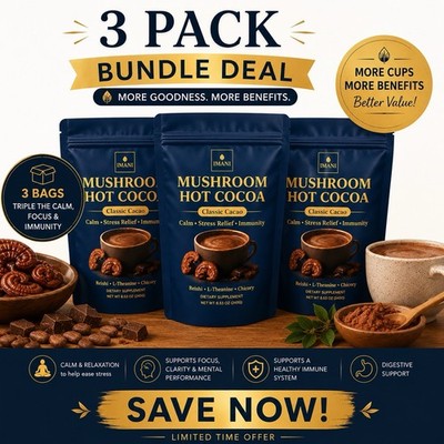 3 PACK New IMANI ORGANICS Mushroom Hot Cocoa Mix Sleep Support Blend Vegan Cocoa