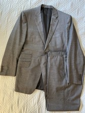 CANALI Made in Italy Vintage Chalk  Pinstripe Flat Front Wool Suit in Gray 44 L