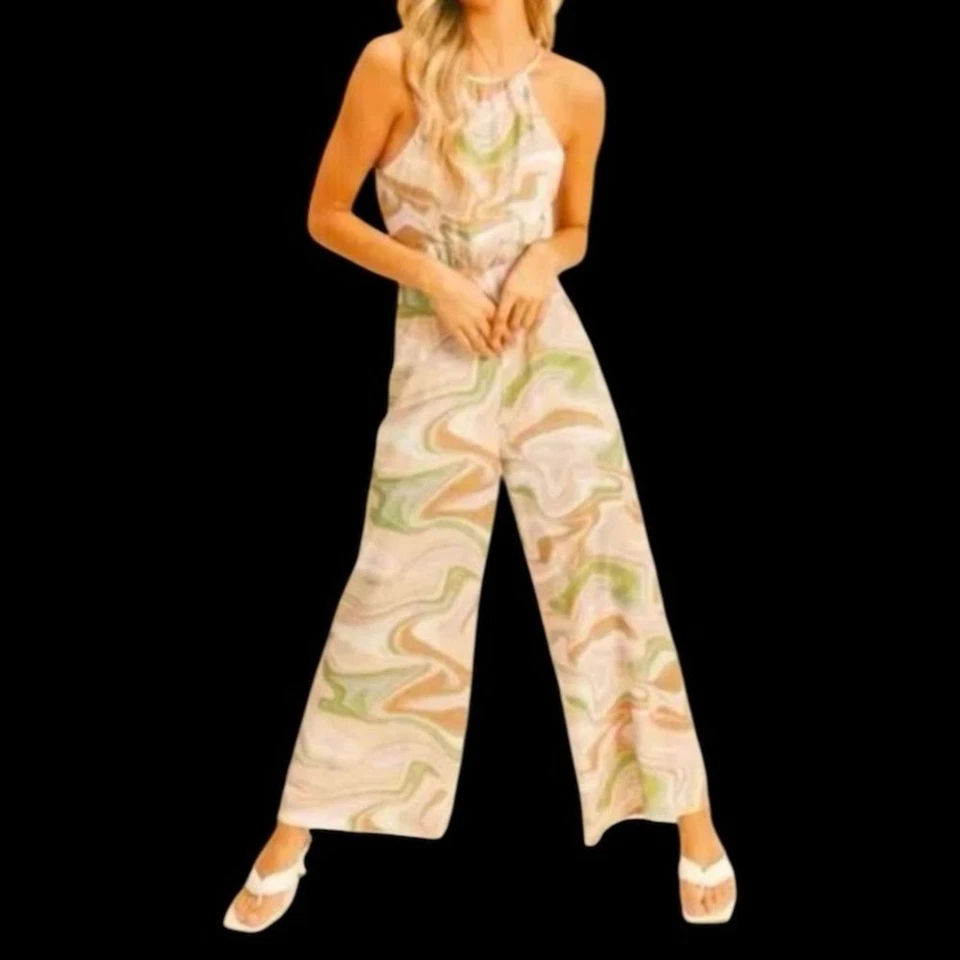 Mono de Verano Exuberante Corte Espalda Halter Mono | Resortwear | Nuevo con Etiquetas Talla S Foto 2 de 4