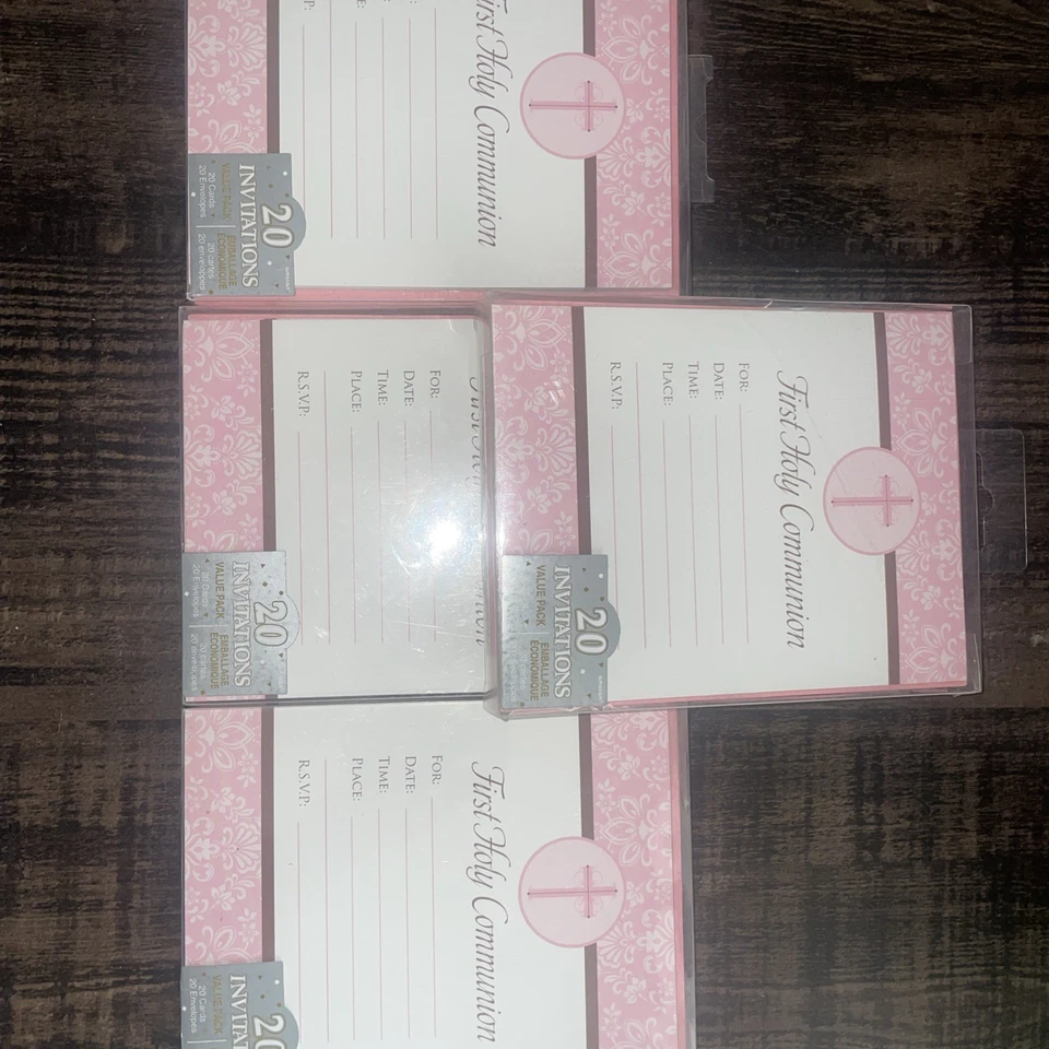 New First Holy Communion 80 invitation cards and envelopes pink / New 4 boxes - Image 2 of 4