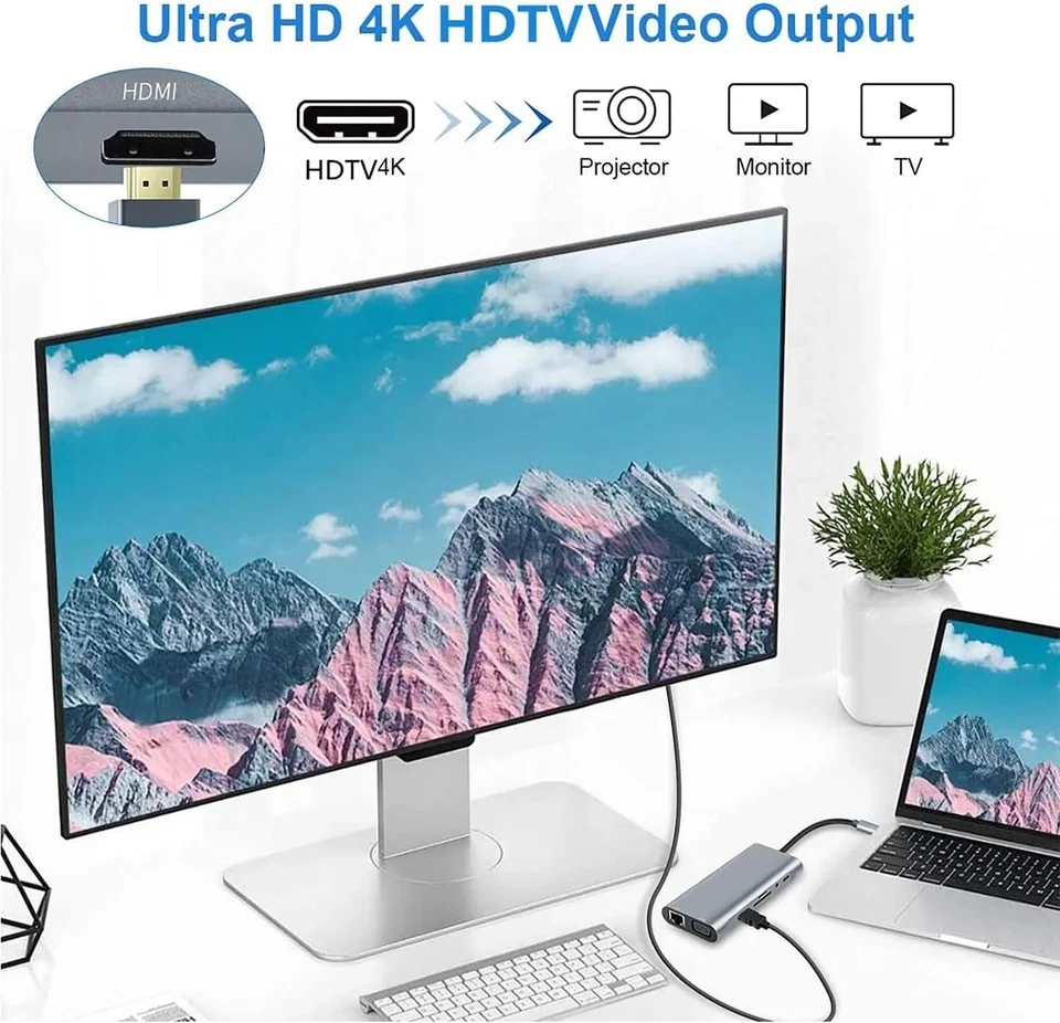 11 in 1 USB-C Hub Adapter HDMI VGA Ethernet SD PD Audio for Laptop MacBook - Image 4 of 4