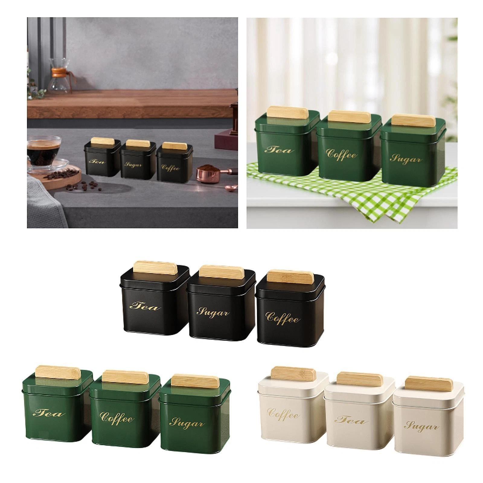 3x Kitchen Canisters Set Coffee Tea Sugar Containers Containers