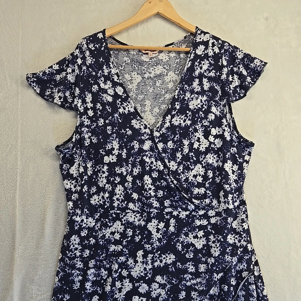 Y2K Juicy Couture 连衣裙 Maxi Plus 尺寸 XXL Bloomcore 包裹蓝色 V 领巡航 — 第 2/4 张图片