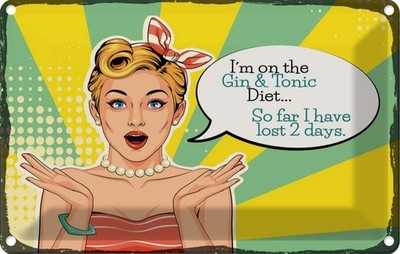 Blechschild 12x18 cm I´m on the Gin & Tonic Diet Deko Geschenk Metall Schild
