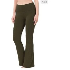 Zenana Plus Size Yoga Pants Womens Stretch Fold Over Waist Flare Cozy Olive 3X