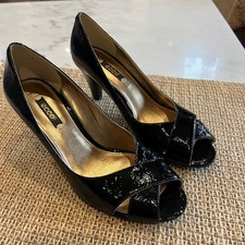 ECCO Black Patent Leather Peep Toe Heels Size 39