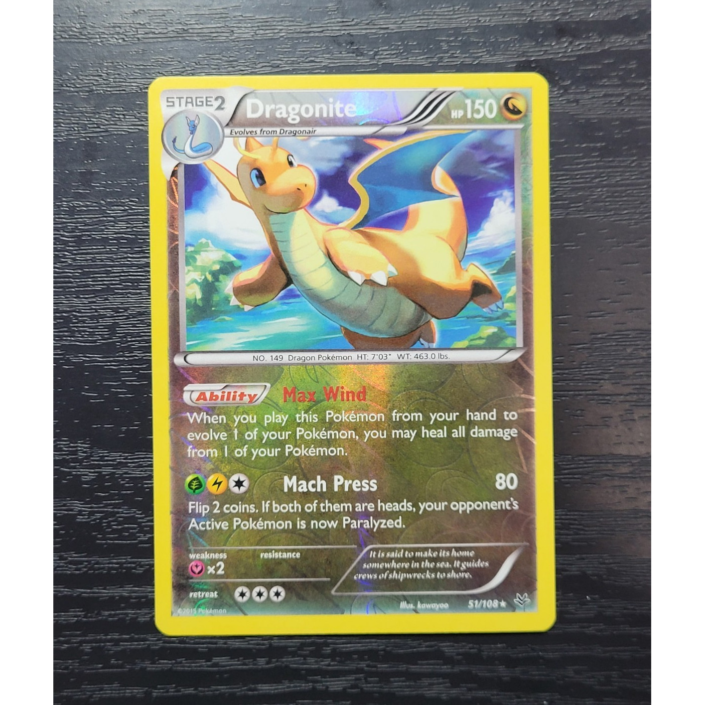 Pokemon TCG Dragonite 51/108 Roaring Skies Reverse Holo