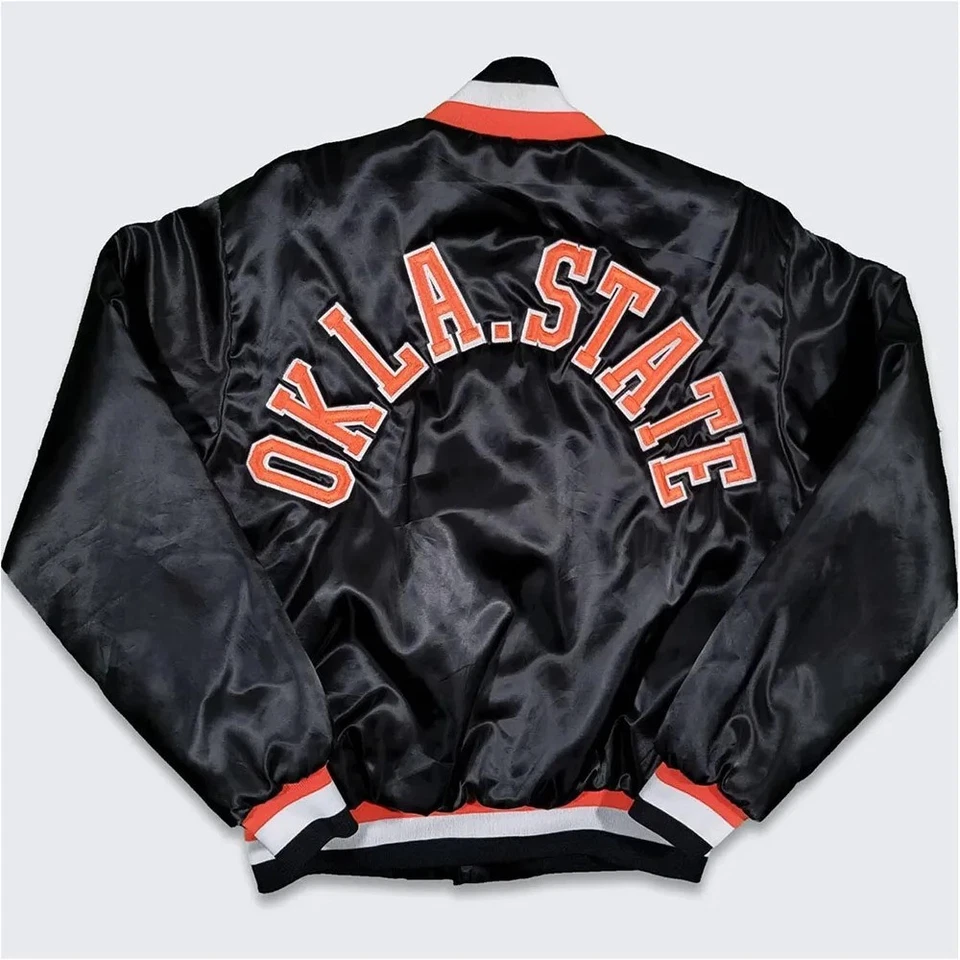 Oklahoma State Cowboys Jacket Black Bomber Vintage Jacket US Tarrif Paid  - Image 3 of 3