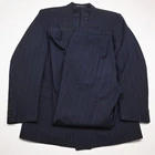 Vtg England Made Double Breasted 42R 34x34 Navy Blue Chalk Striped Wool Suit