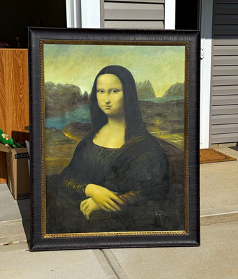 Smith Framed Mona Lisa Portrait Canvas Painting Signed 44 x 56 in