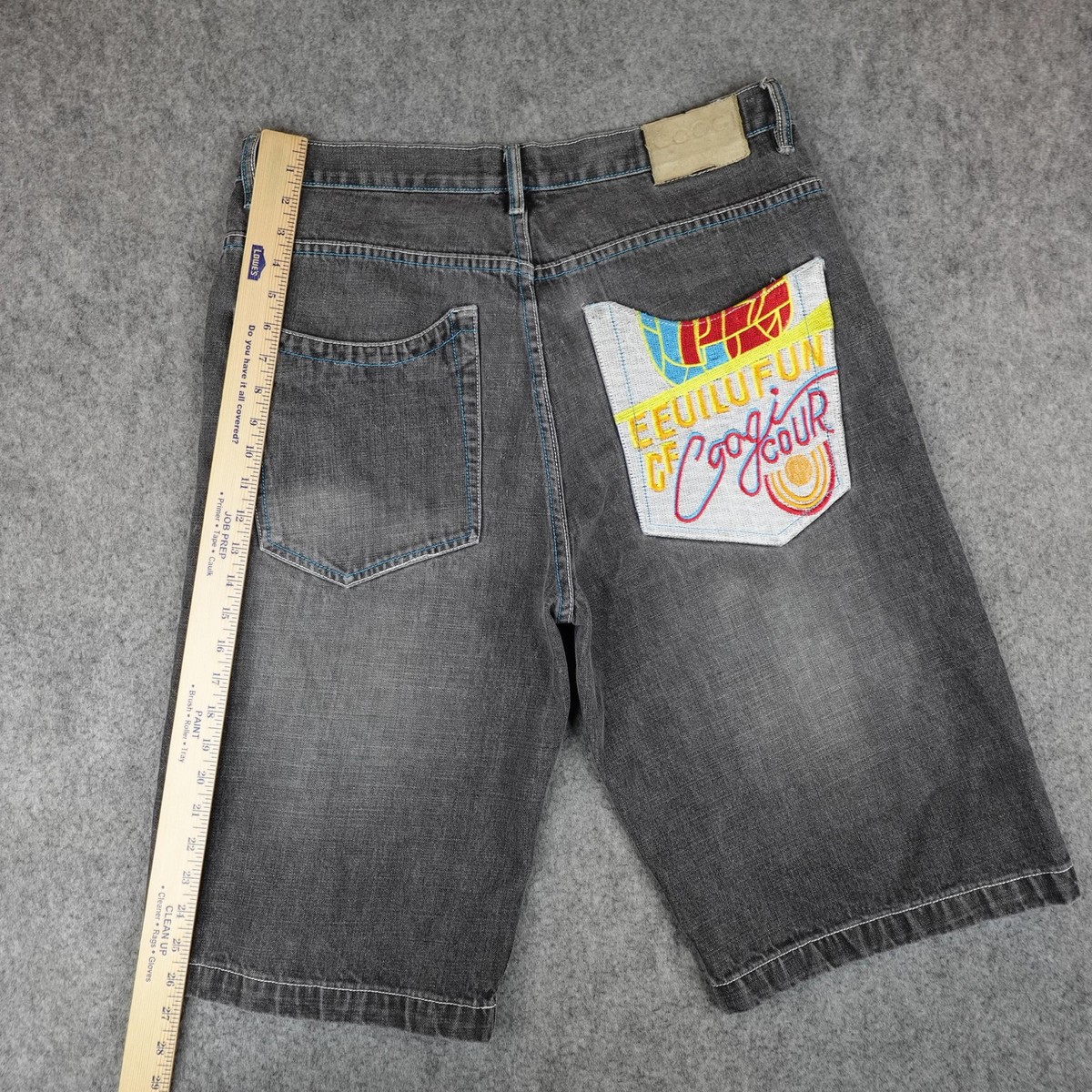 Vintage Coogi Shorts Mens 36 Black Gray Denim Embroidered Baggy