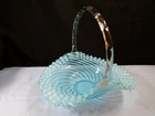Vintage Fenton Blue Opalescent Glass Spiral Optic Large Basket 9" Tall