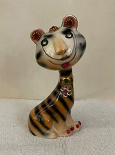 Vintage Kreiss Tiger Cat Figurine - Very MCM with Rhinestone Accents - Mint