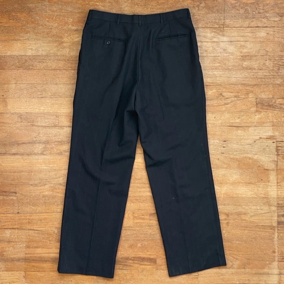 Pantalones a rayas vintage de mezcla de lana para hombre talla 32x30 años 70 pantalones plisados dobles Foto 4 de 4