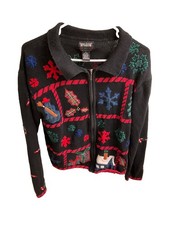 Vintage Designers Original Studio Christmas Cardigan M Embroidered Black Cute