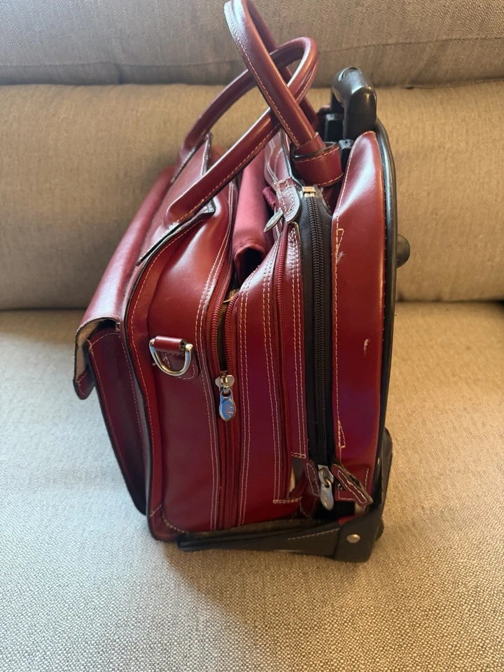 Портфель для ноутбука McKlein красный кожаный на роликах 15 дюймов женская сумка на колесиках 96146A ЧИТАЙТЕ - Изображение 4 из 4