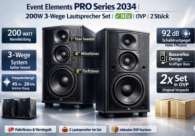 Event Elements Pro Series 2034 3 Wege Speaker 200W Lautsprecher 2 Stück SET  NEU