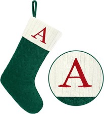 Christmas Stockings with Initials,20 Inches Large Letter-A, Green and White