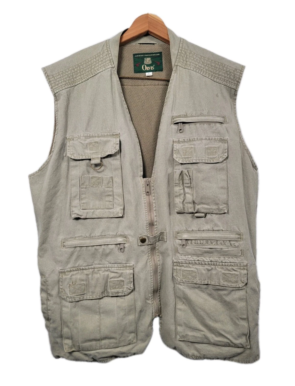 Vintage Orvis Vest Men XL Beige Cargo Pockets Safari Hunting Fishing Outdoor