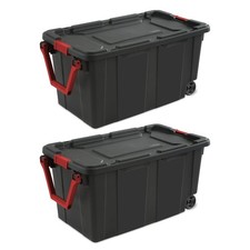 40 Gallon Wheeled Plastic Storage Container Handle Black Pack of 2 Industrial