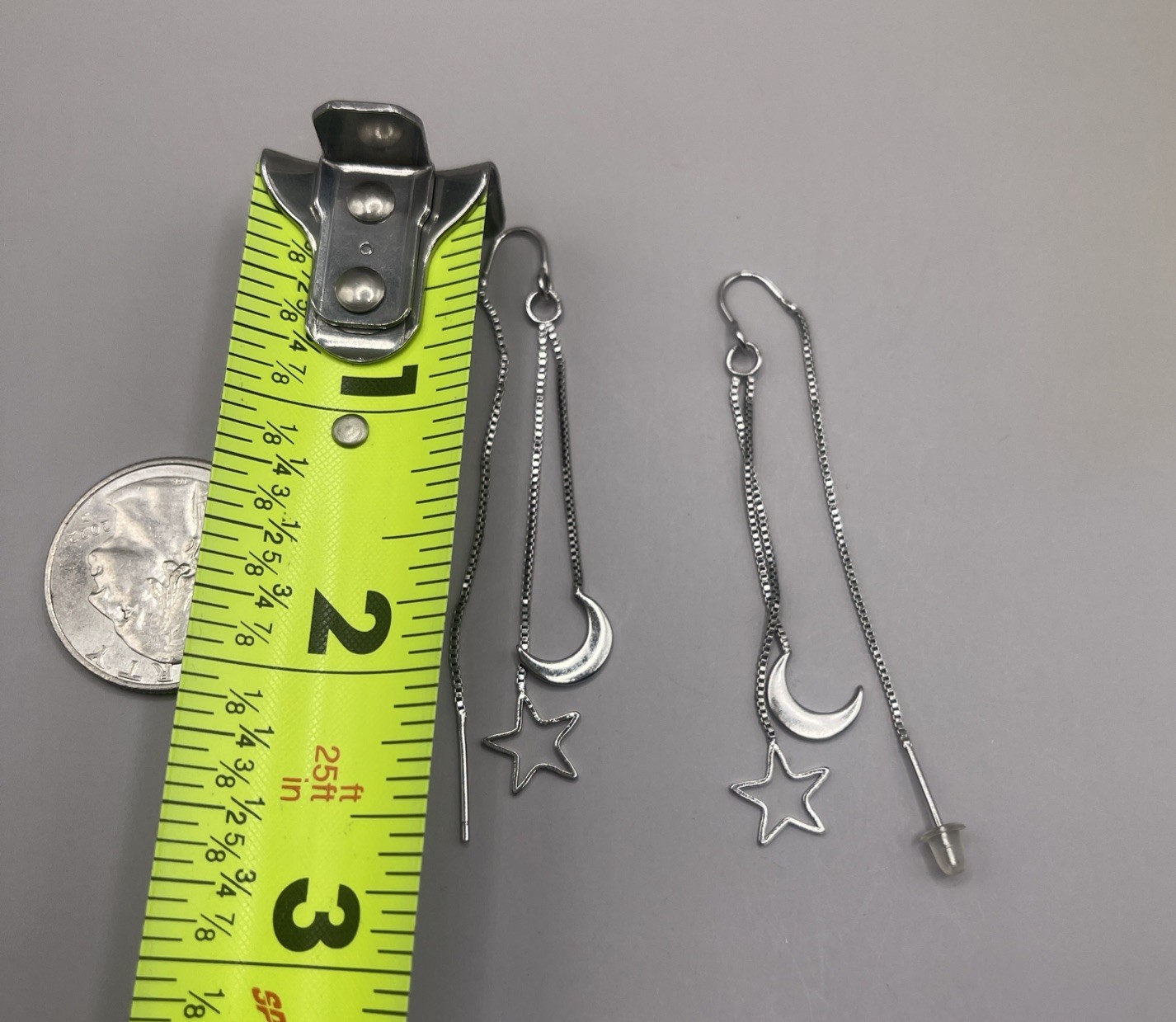 Silver Plate Moon Star Threader Dangle Earrings C… - image 3