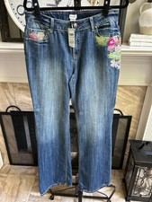 CACHE vintage women's embellished low rise wide leg flared denim jeans US 8 31W