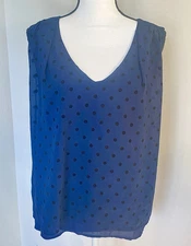 FRNCH Polka Dot Sleeveless Top - Dark Blue w/ Black Dots Size Small/Medium