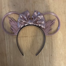 RARE Disney Parks Rose Gold Sequins 3D Printed Castle Minnie Mouse Ears Headband