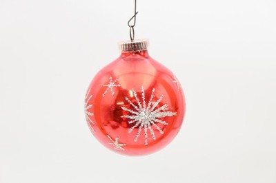 Vintage Red Ornament With Silver Glitter Fireworks Made in Austria Box #122