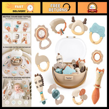 10-Pack Baby Rattles Teething Toys Set Soft Textures, Gentle Sounds, Easy-Gr